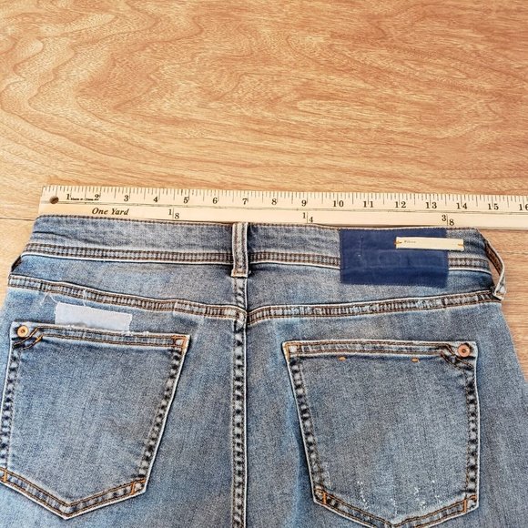 Pilcro & The Letterpress Slim Boyfriend Womens Jeans 26 Blue Patched Medium Rise - Picture 14 of 16